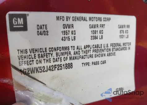 2002 Pontiac Grand Prix Se из США, поврежденный, VIN 1G2WK52J42F251888